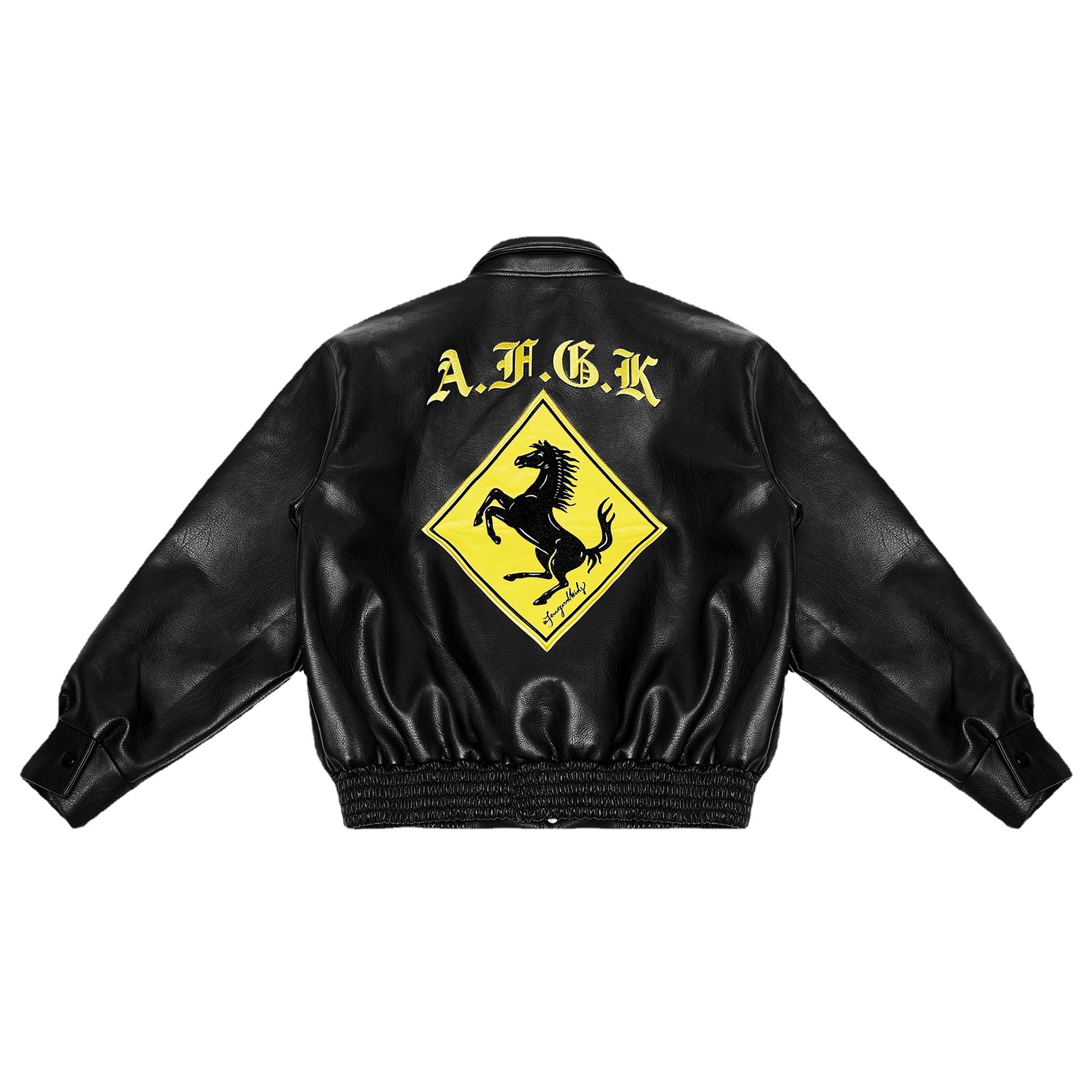 国潮潮牌fff马思唯afgk骏马标志刺绣皮衣秋冬男女情侣皮衣外套