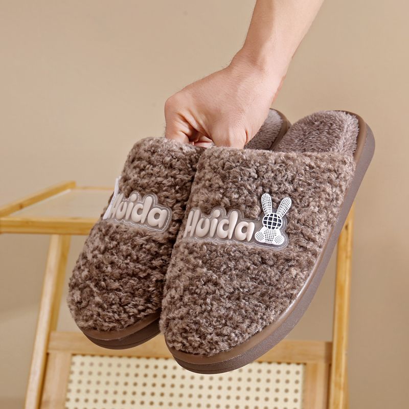 2023 New Style Cotton Slippers Women's Winter Warm Fleece-Lined Thickened Indoor Platform Non-Slip Couple Slippers
