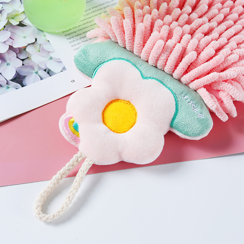 Chenille Hanging Flower Hand Towel Water-Absorbing Quick-Drying Thick Double Layer Hanging Hand Towel Cute Gift Towel