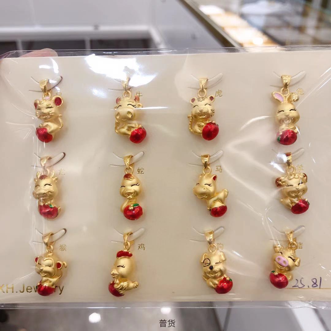 热卖时尚纯金吊坠3d硬金十二生肖吊坠十二生肖方牌吊坠一件代发