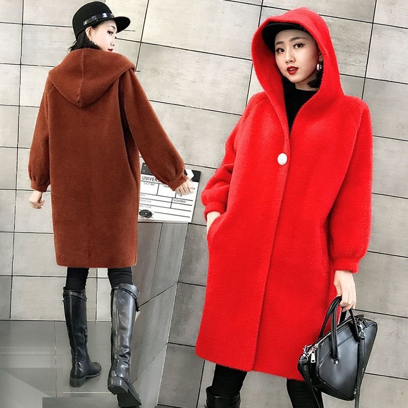 反季清仓特价仿貂绒外套女中长款冬韩版宽松加厚金貂绒大衣女貂毛