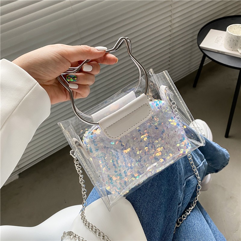 Summer Tote Chain Shoulder Messenger Bag Wholesale 2021 New Bags Women Fashionable Sequins Transparent Son Mother Bag