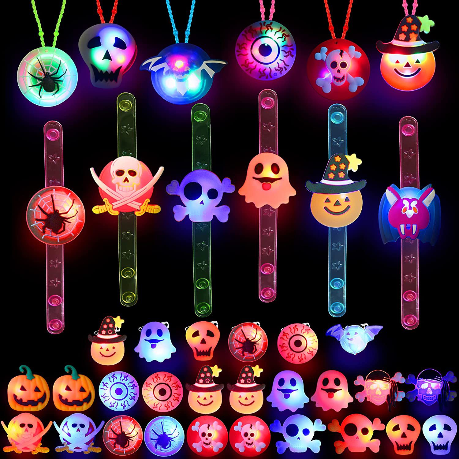 Factory Direct Sales Halloween Ring Flashing Finger Light Led Pumpkin Ghost Head Bracelet Necklace Children's Toy Gift