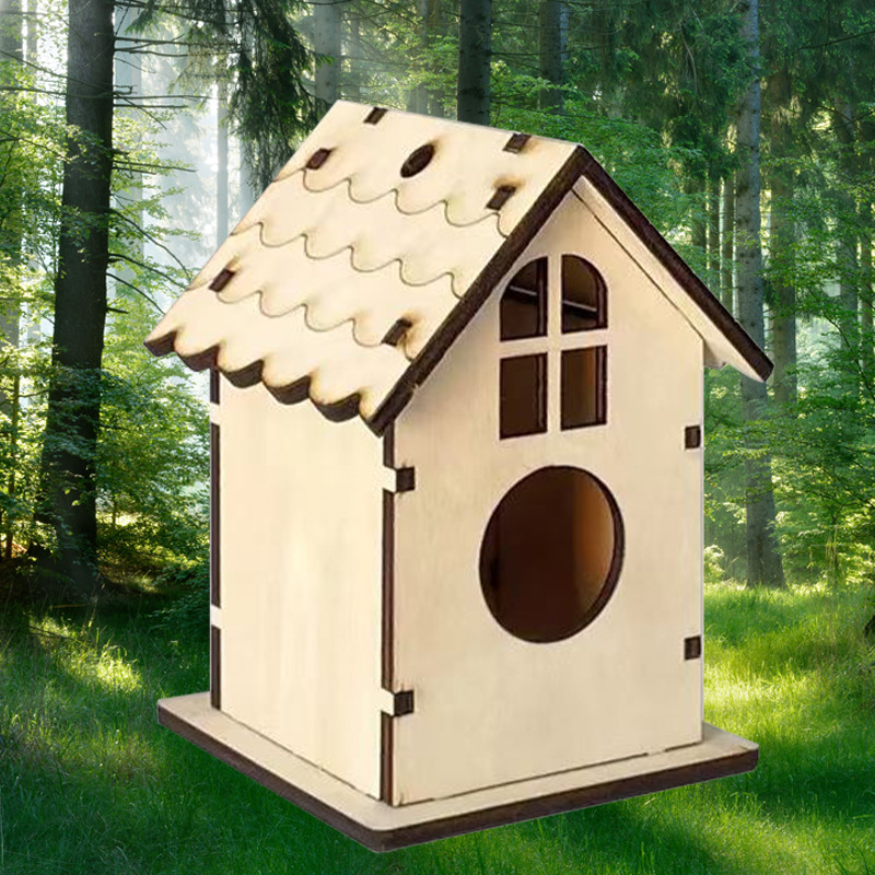 创意木质鸟窝儿童手工diy仿真户外木质鸟屋存钱罐可爱鸟笼可批发