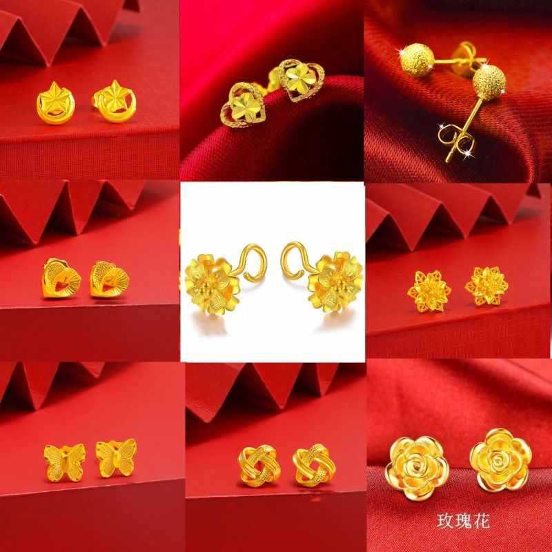 黄金色玫瑰花金耳钉女999纯足真金耳花耳饰耳环耳环中年人妈妈款