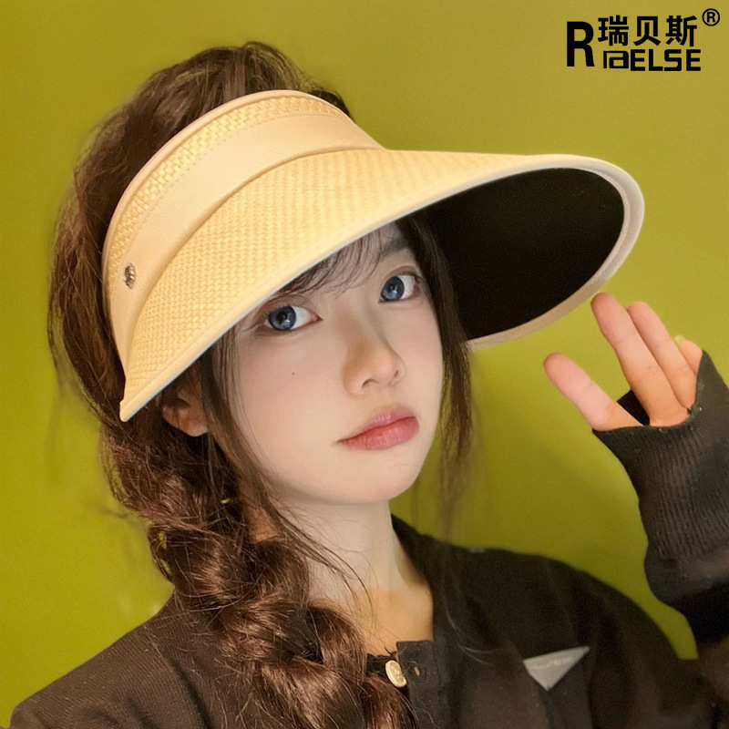防晒遮阳帽女可卷新款黑胶防紫外线空顶骑车吹不翻时尚太阳帽子夏