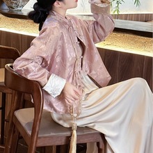 新中式女装中国风套装裙2024早春穿搭新款提花粉色外套女批发货源