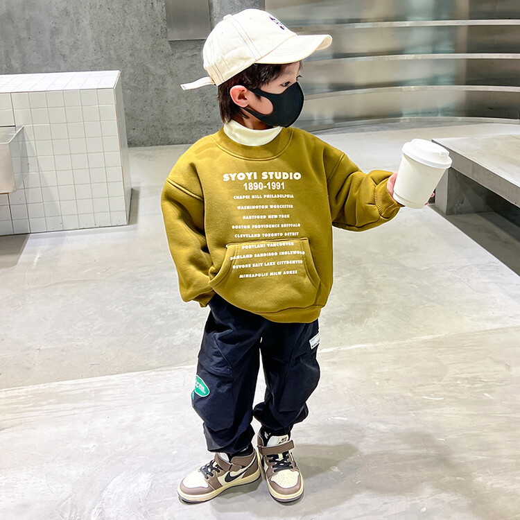 Children's Fleece-Lined Sweater Boys Thermal Turtleneck Fleece Shirt Korean Style Printed Baby Bottoming Shirt One Piece Dropshipping Children's Fashion