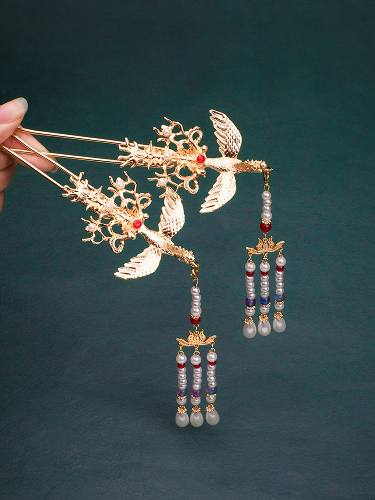 古风汉服凤凰头饰发冠发簪流苏唐风发钗未镶嵌发饰超仙原创设计