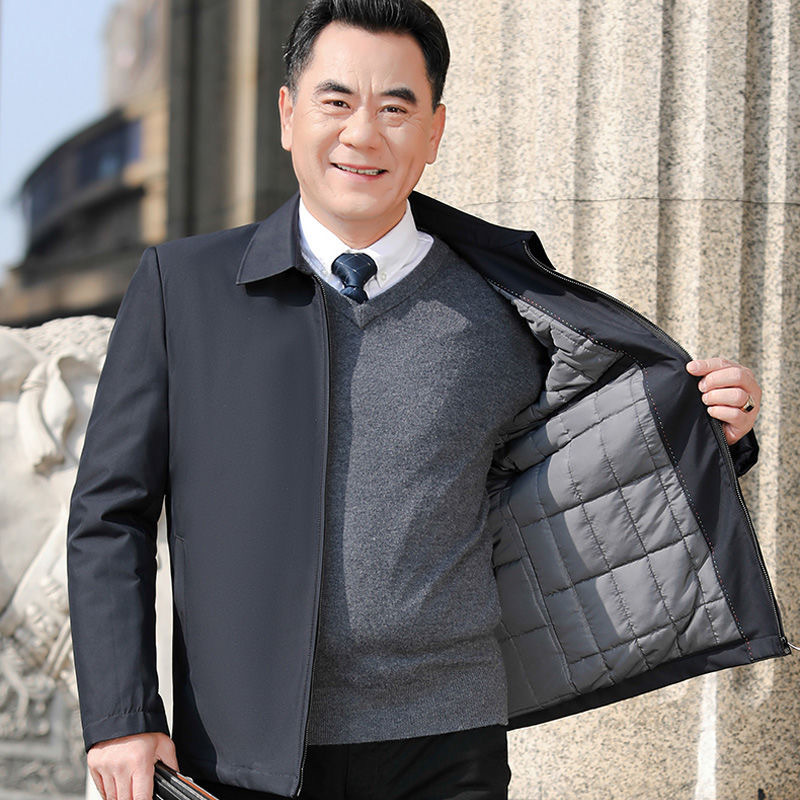 fl新款中老年男装外套加绒加厚夹克爸爸棉衣外套保暖宽松秋冬季棉
