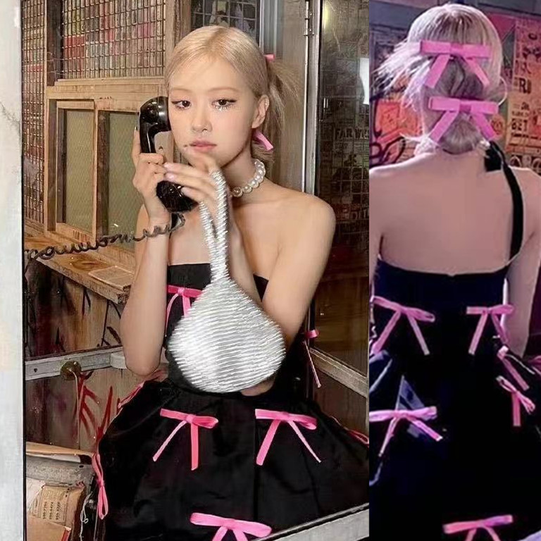 朴彩英rose同款玫粉色蝴蝶结发夹边夹蝴蝶结胸针衣服点缀配饰