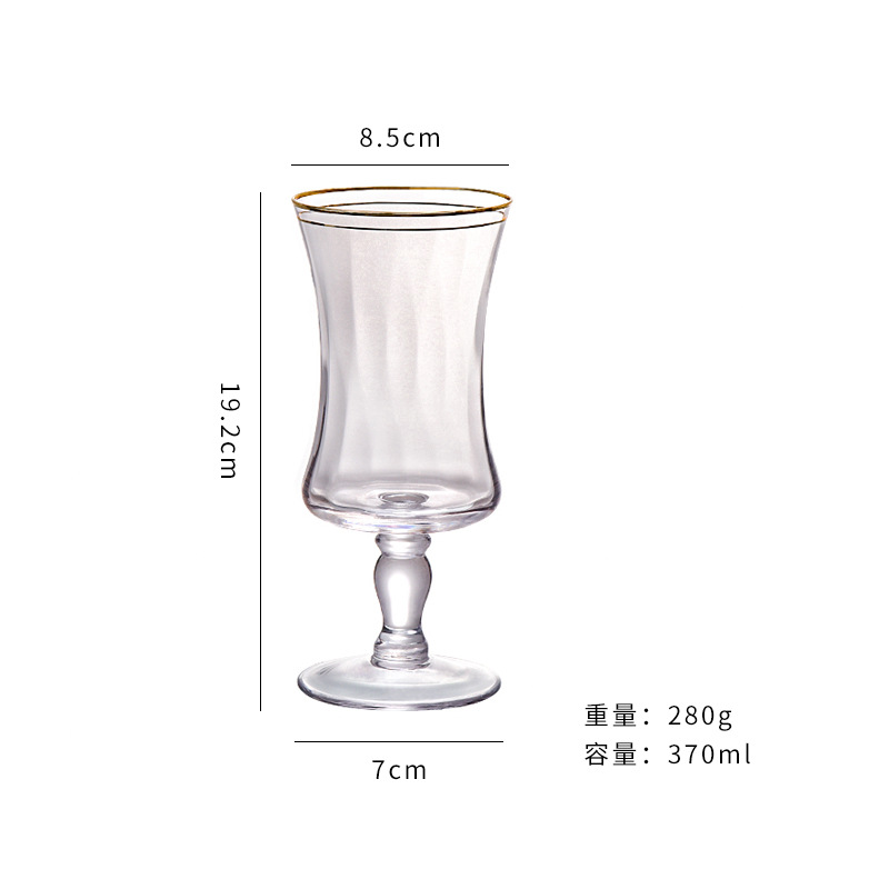 Light Luxury Retro Style, Crystal Kiss Glass Goblet Diamond Vertical Pattern Golden Edge Thick Cup Amazon Authentic