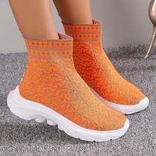 高帮袜子鞋女2023夏季新款韩版飞织弹力袜靴女厚底套筒街舞运动鞋