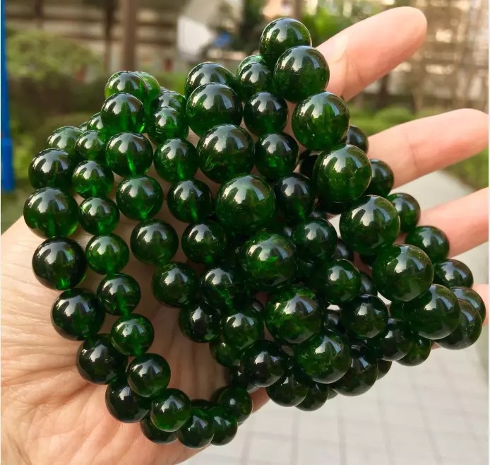 福晶源天然绿透辉石手链西伯利亚祖母绿透辉石手串哭泣石批发饰品