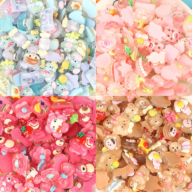 resin accessories cartoon transparent color mixed diy cream glue phone shell stickers cup sticker hole shoes material