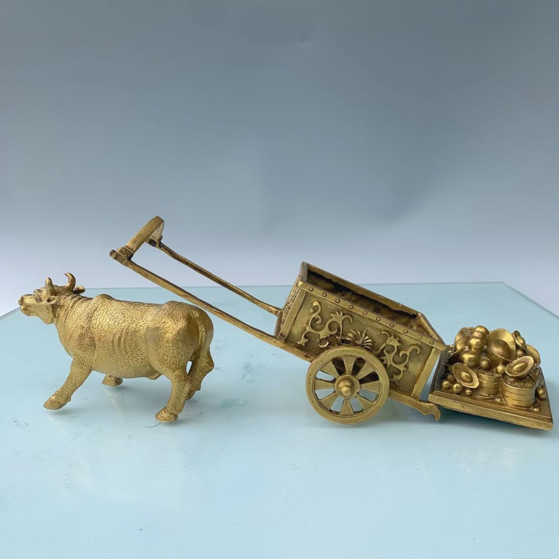 纯铜牛拉车招财旺金进财之宝铜牛拉元宝旺市牛摆件牛拉金车
