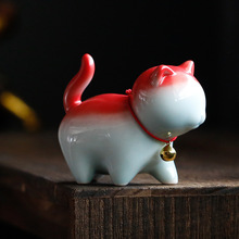 创意招财猫铃铛陶瓷卡通可爱小猫咪桌面茶宠生日礼物小摆件