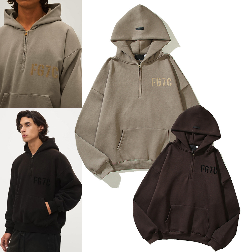 2022春夏新款 fog复线fg7c字母半拉链连帽卫衣美式复古宽松外套潮
