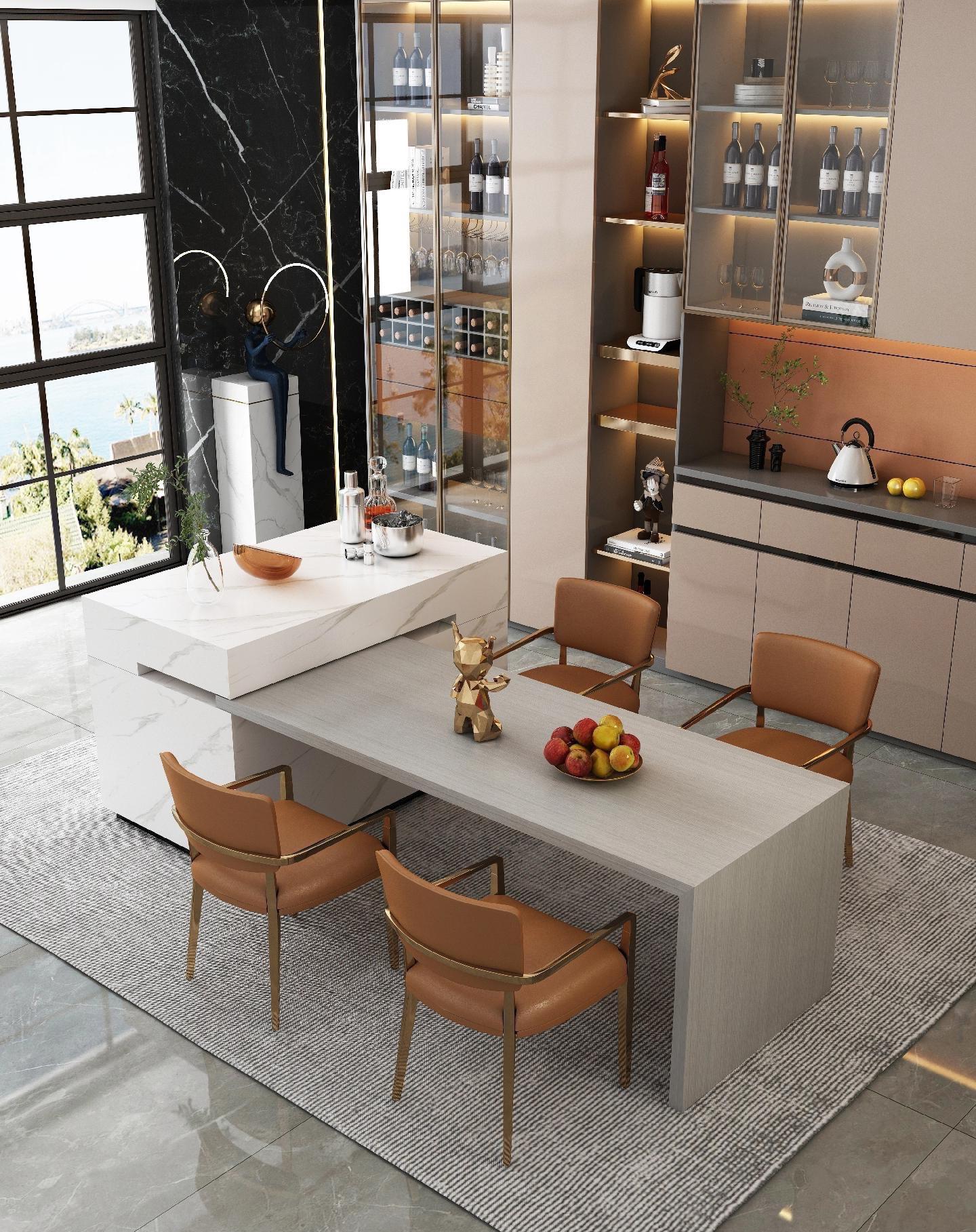 轻奢岩板岛台餐桌 智能吧台收纳多功能一体式茶台岛台料理桌悬浮