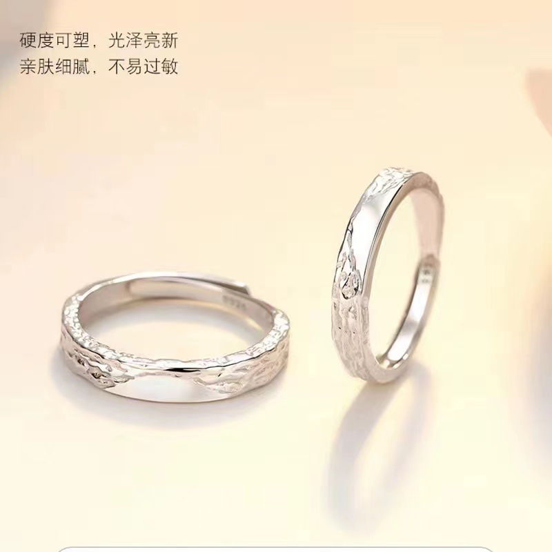 Couple Ring 925 Sterling Silver a Pair of Open Adjustable 999 Silver Closed Mouth Niche High Sense 2022 New Fashion