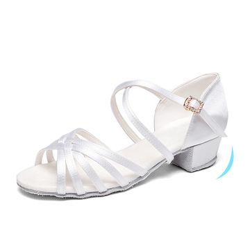 舞帕儿童白色拉丁舞鞋女童软底中跟练舞鞋考级比赛演出鞋初学者