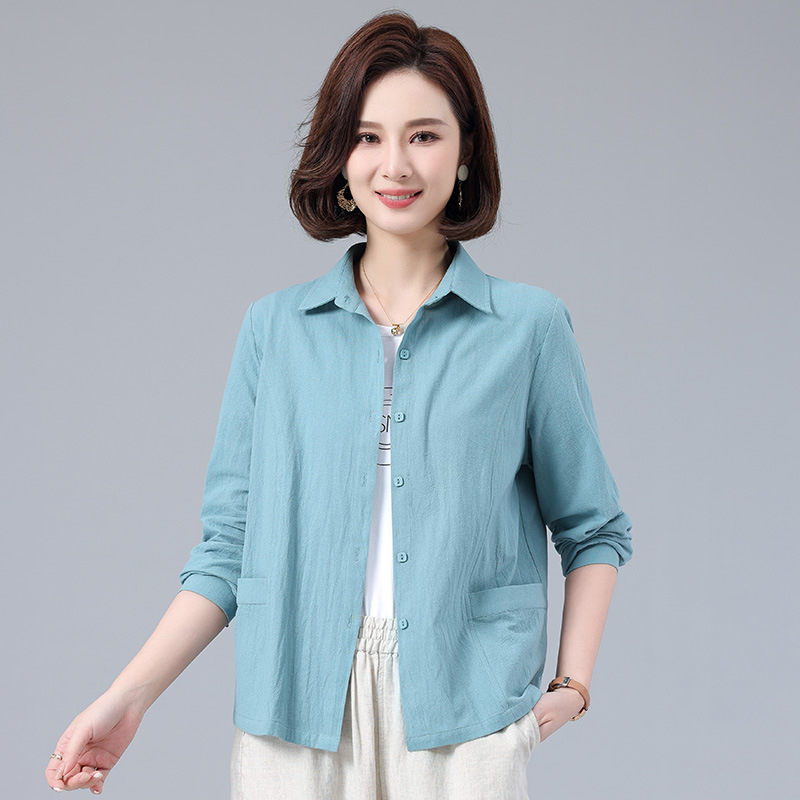 纯棉长袖衬衫衬衣加肥加大码中老年妈妈女装2022春装一件代发7137