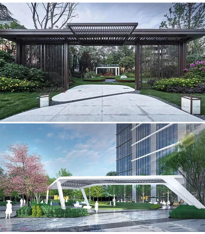 廊架不锈钢园林景观 大型户外美陈 异形长廊主题公园钢结构 廊亭