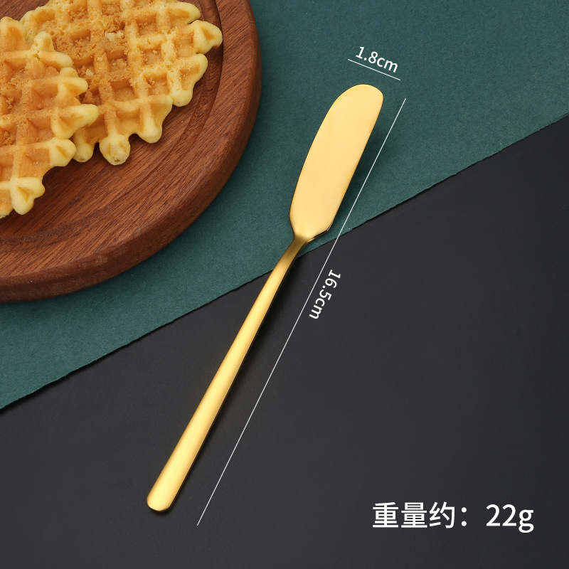 304 Stainless Steel Butter Knife Thickened Butter Spatula Korean-Style Long Handle Jam Knife Golden Cream Cheese Decorating Knife