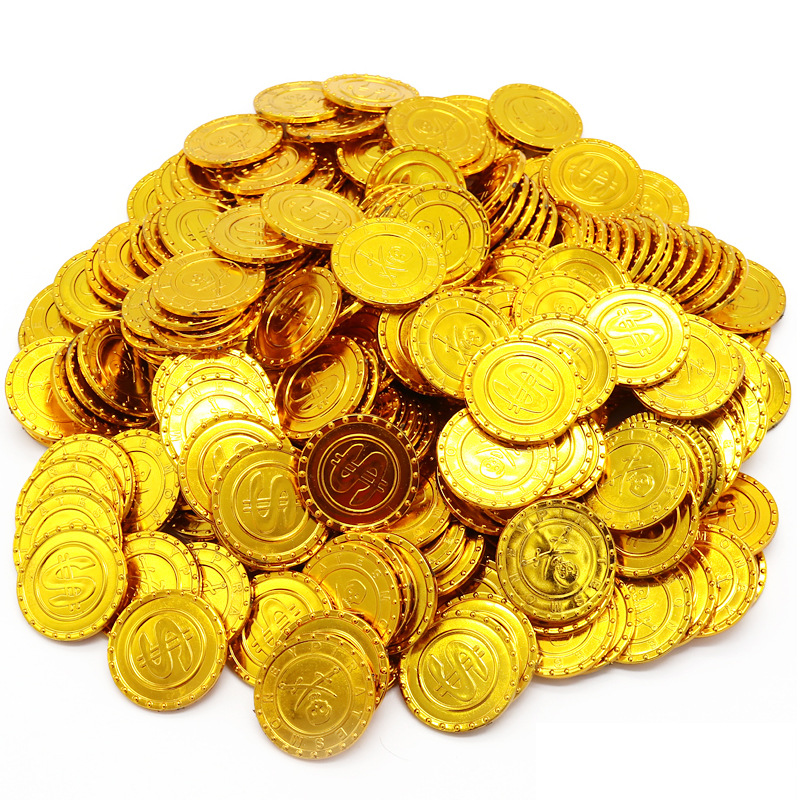 派对促销装饰品电镀金币海盗金币玩具钱币游戏币100枚一袋 批发