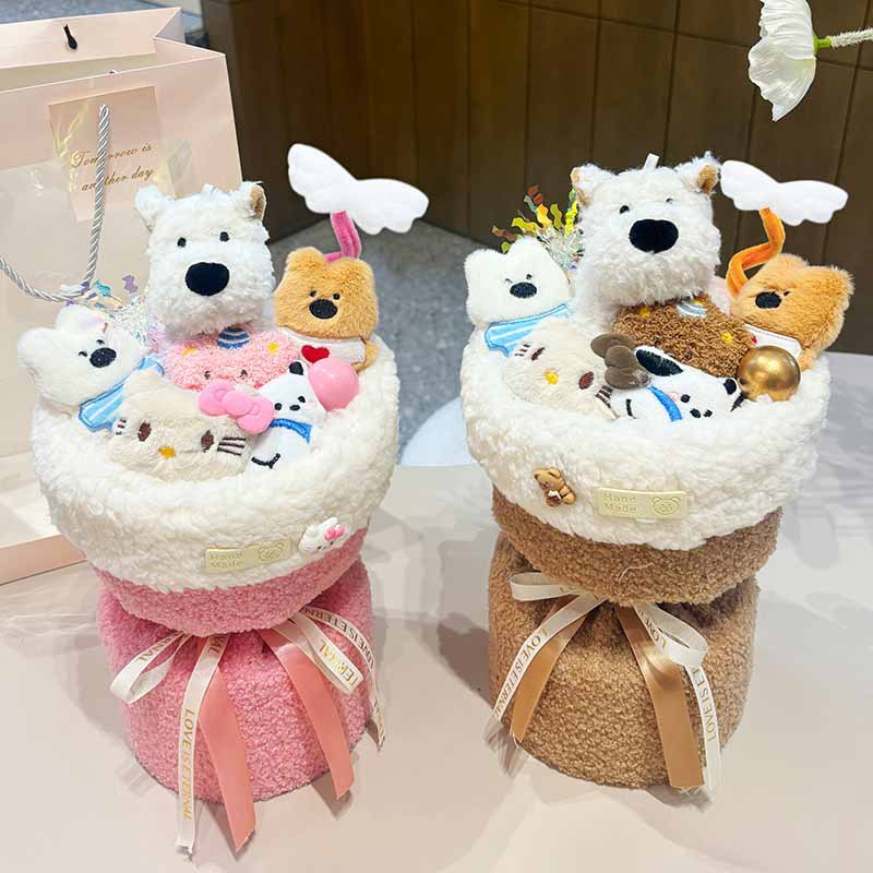 送圣诞节网红西高地潦草小狗玩偶花束2025小朋女友闺蜜生日礼物