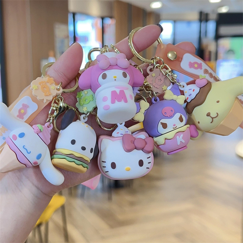 Cartoon Sanrio Family Snack Series Lovely Key Buckle Couple Car Shape School Bag Ornaments Exquisite Gifts Wholesale