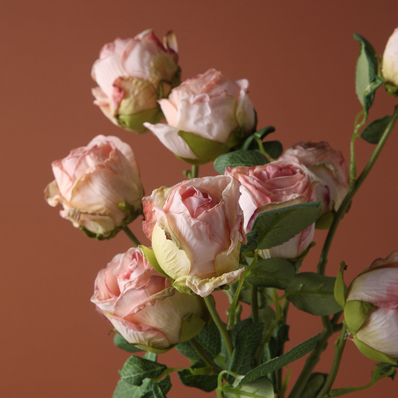 北欧仿干花玫瑰花仿真花焦边玫瑰假花家居客厅民宿装饰插花摆件