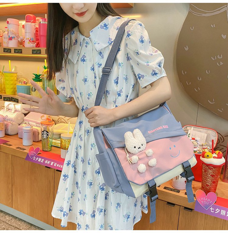 Korean Style Ulzzang College Style Simple Cute Bunny Doll Girl Student Color Matching Messenger Bag Women's Bag