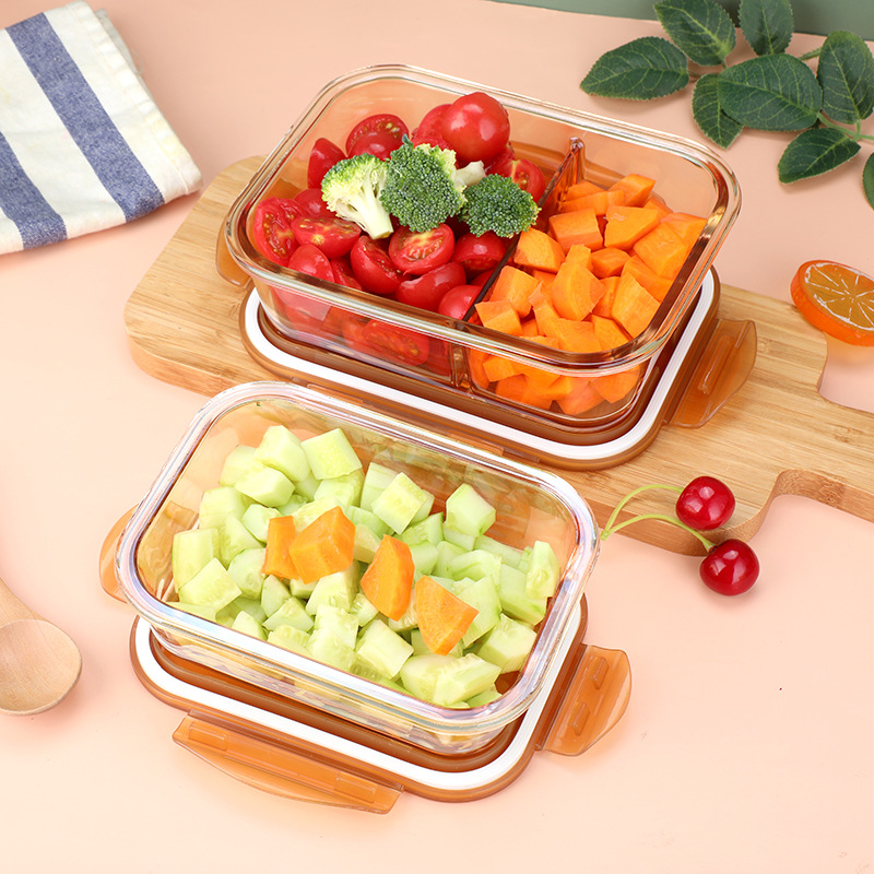 Microwave Oven Glass Lunch Box Crisper Sealed with Lid Large Capacity Bento Box Separated Heated Lunch Box Glass Bowl