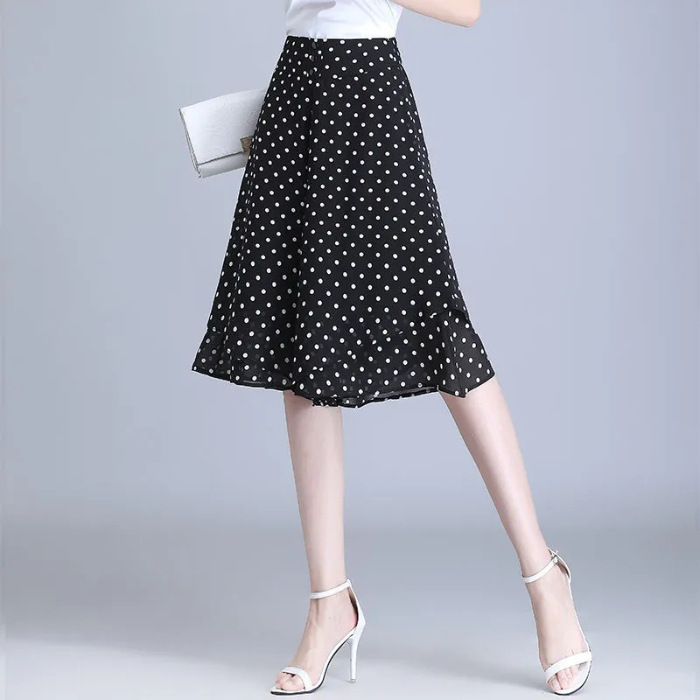 New Skirt Spring and Autumn Gauze Skirt Chiffon Draping Versatile High Waist A- line Pleated Mesh Culottes