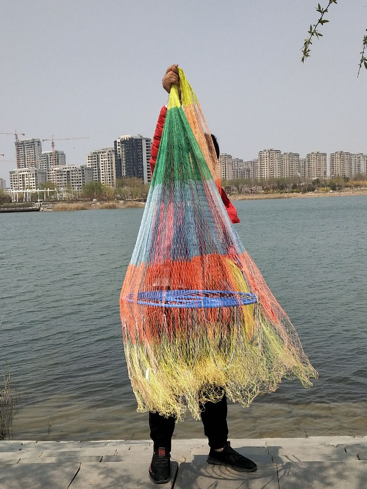 传统手工大力马铁链撒网手抛网大飞盘渔网圆盘自动铅坠带兜鱼网