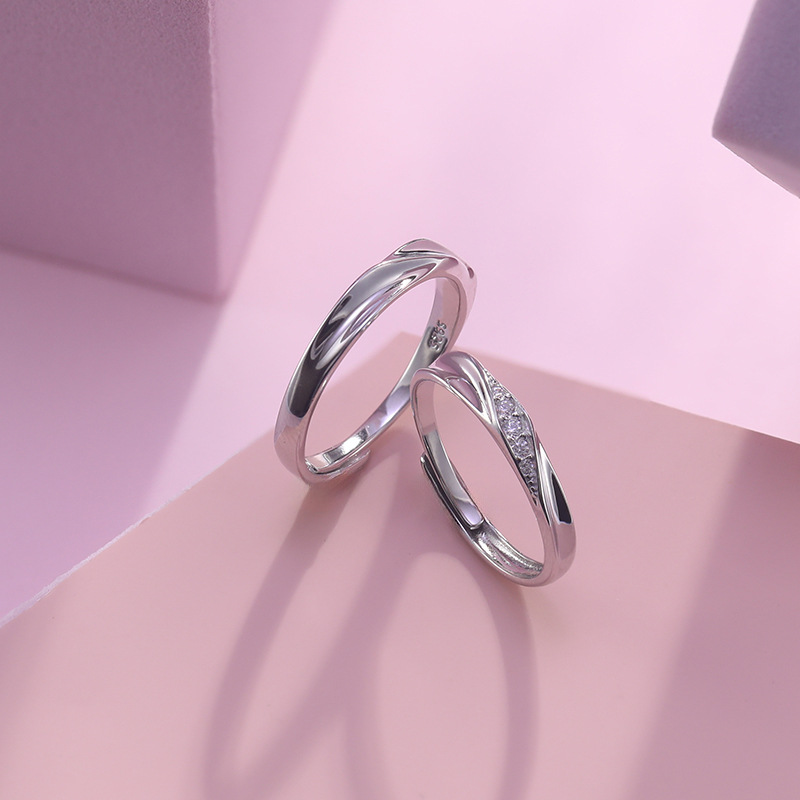 s925纯银共度爱河情侣戒指开口对戒小众轻奢设计情人节礼物送女友