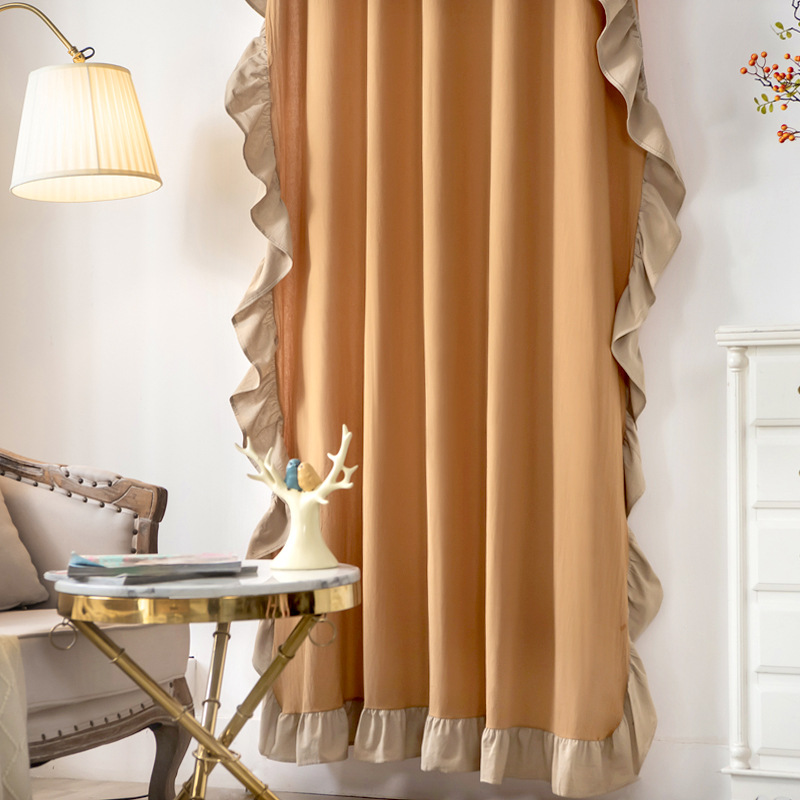 乐轩秀新品荷叶边棉麻窗帘成品 ins 挂钩式成品飘窗窗帘布批发