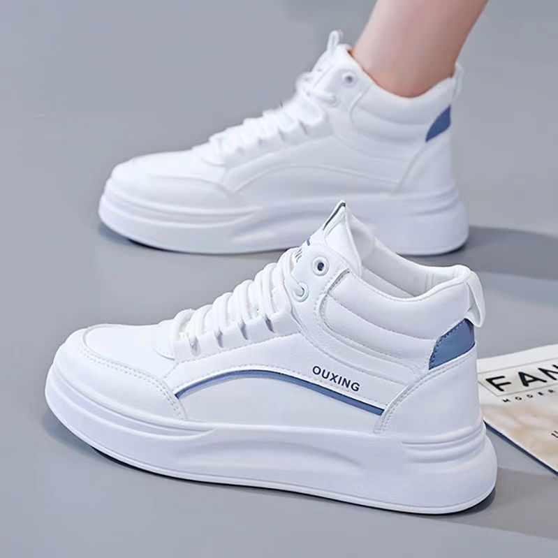 潮牌高帮鞋2024春秋季新款百搭休闲运动鞋女小白鞋厚底跑步板鞋