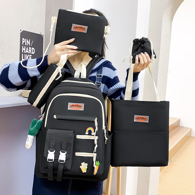 Student Five-Piece Schoolbag Wholesale New Fashion Casual Solid Color Backpack Korean Style Large Capacity Partysu Backpack