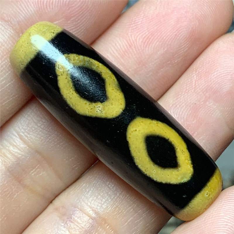 一物一图 西藏老料黑白至纯牙黄至纯三眼天珠吊坠横穿锁骨男女