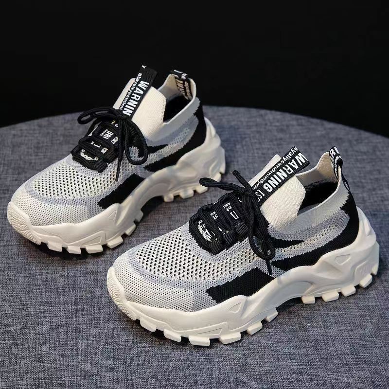 2023 Spring New Shoes Women's Flying Woven Breathable Casual Women's Shoes Student Fashion Daddy Shoes Factory Wholesale Sneaker
