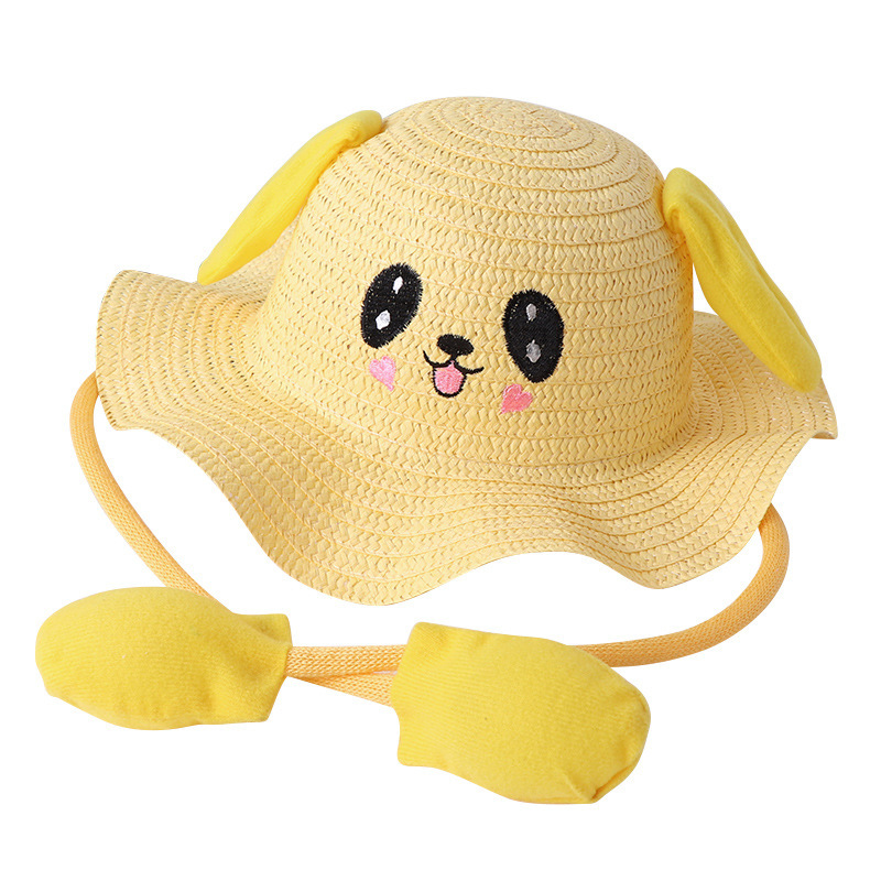 Summer Thin Rabbit Ears Hat TikTok Same Style Ears Moving Straw Hat Children Cute Wave Brim Bucket Hat