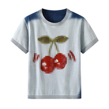 现货24年夏季樱桃刺绣短袖圆领针织衫UY24252M211137