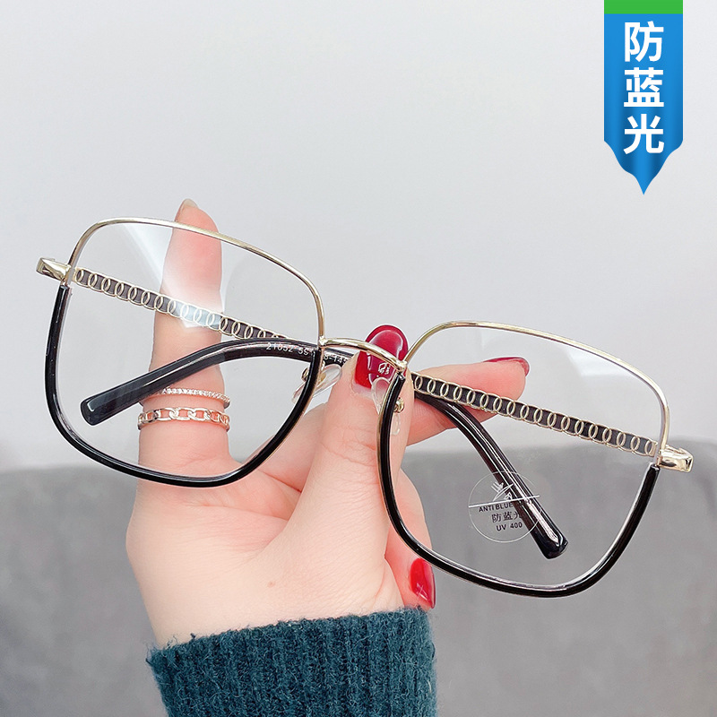 新款方形金属平光镜潮个性圆环装饰眼镜架韩版大框防蓝光眼镜