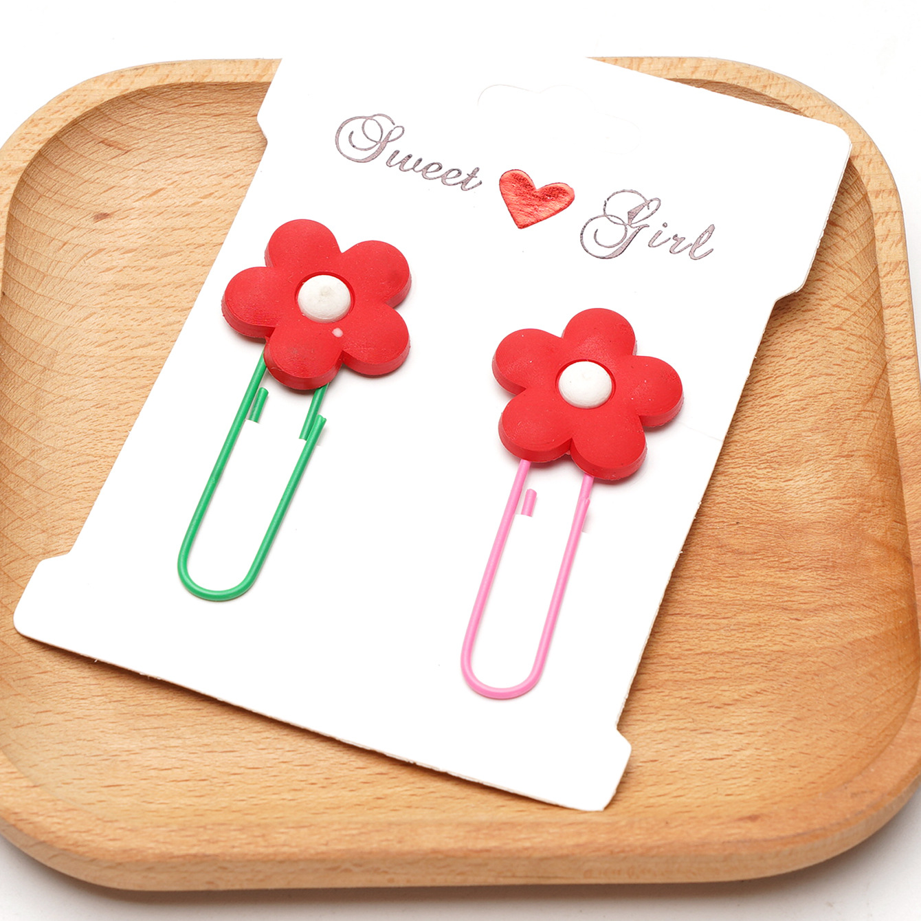 diy创意回形针滴塑装饰小红花五边花收纳学生用品-阿里巴巴