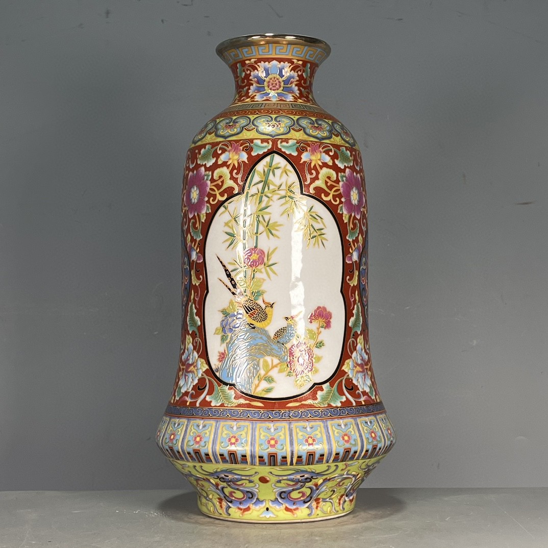 古玩杂项古董大清雍正年制珐琅彩回流棒槌赏瓶摆件收藏品老物件