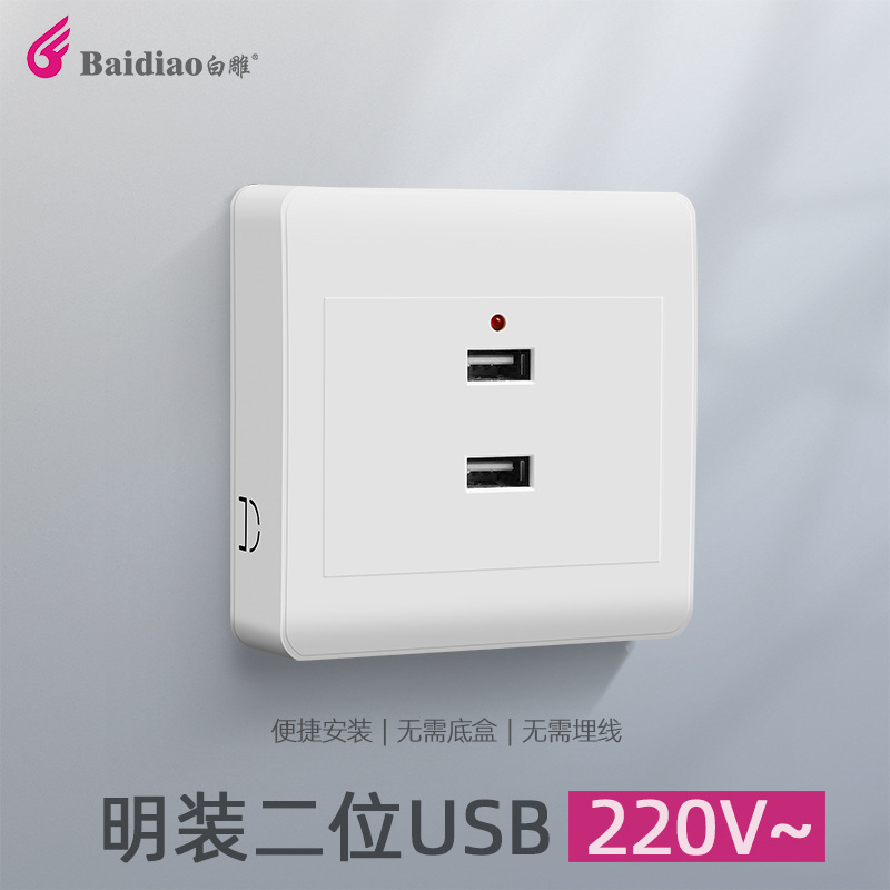 86-Type Open-Mounted Two Three Four-Hole USB Mobile Phone Charging Two 4-Bit 220V to 5V Construction Site 36vusb Socket Panel