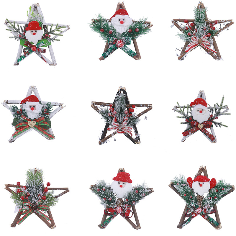 Christmas Decoration Wooden Five-Star 15/19/24cm Christmas Decoration Door Hanging Christmas Pendant Hotel Mall Layout