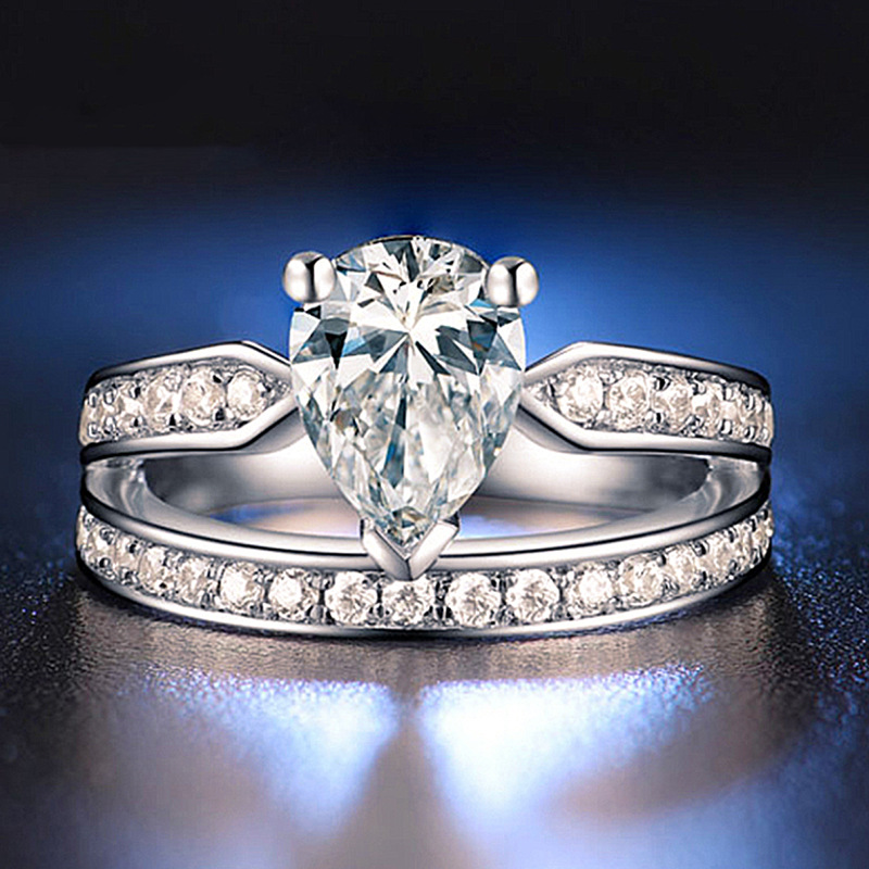 镀铂金仿莫桑钻石戒指 水滴钻戒鸽子蛋奢华大气时尚个性求婚戒指